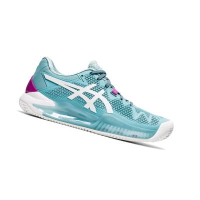 Smoke Blue / White Women's Asics GEL-RESOLUTION 8 CLAY Tennis Shoes | US10947DN