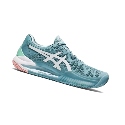 Smoke Blue / White Women's Asics GEL-RESOLUTION 8 CLAY Tennis Shoes | US30867CO