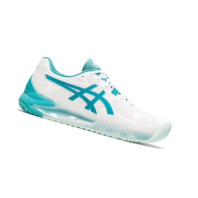 White / Lagoon Women's Asics GEL-RESOLUTION 8 Tennis Shoes | US17239NI