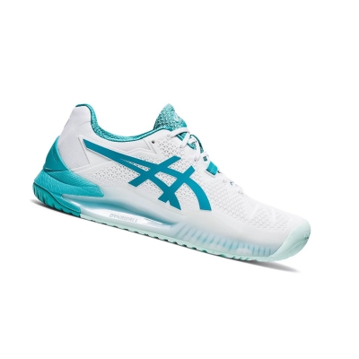 White / Lagoon Women's Asics GEL-RESOLUTION 8 (D) Tennis Shoes | US98145VJ