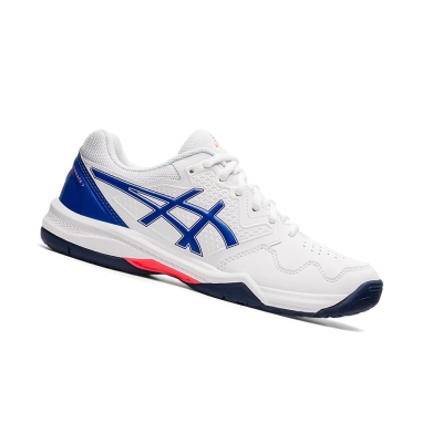 White / Lapis Lazuli Blue Women's Asics GEL-DEDICATE 7 Tennis Shoes | US37896YG