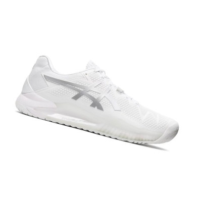 White / Pure Silver Men's Asics GEL-RESOLUTION 8 Tennis Shoes | US28695QZ