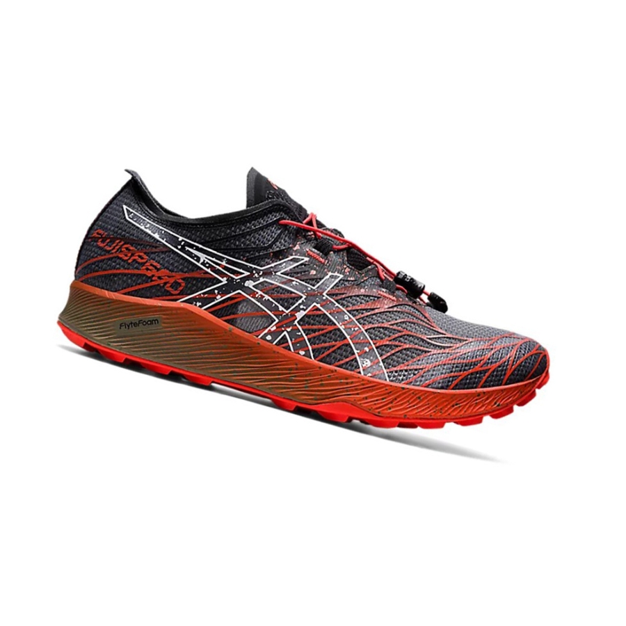 Black / Cherry Tomato Men\'s Asics Fuji Speed Trail Running Shoes | US28475NM