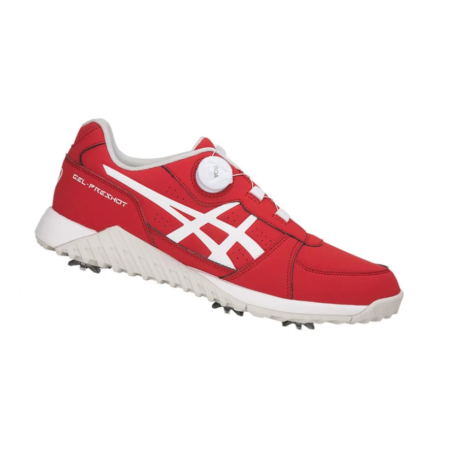 Red / White Men\'s Asics GEL-PRESHOT BOA Golf Shoes | US28543BL