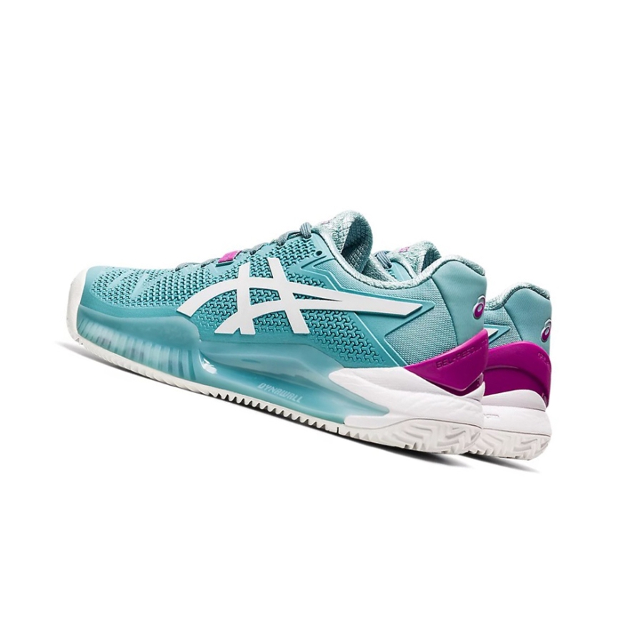 Smoke Blue / White Women's Asics GEL-RESOLUTION 8 CLAY Tennis Shoes | US10947DN