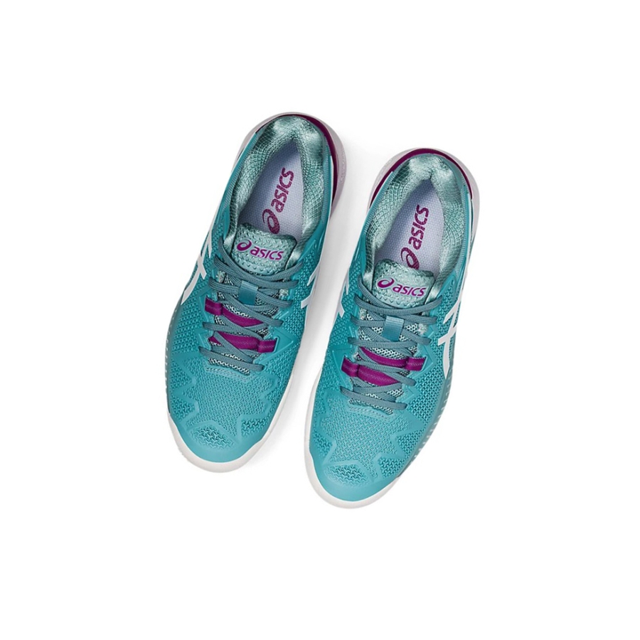 Smoke Blue / White Women's Asics GEL-RESOLUTION 8 CLAY Tennis Shoes | US10947DN