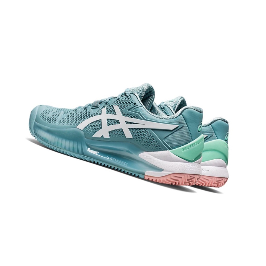 Smoke Blue / White Women's Asics GEL-RESOLUTION 8 CLAY Tennis Shoes | US30867CO