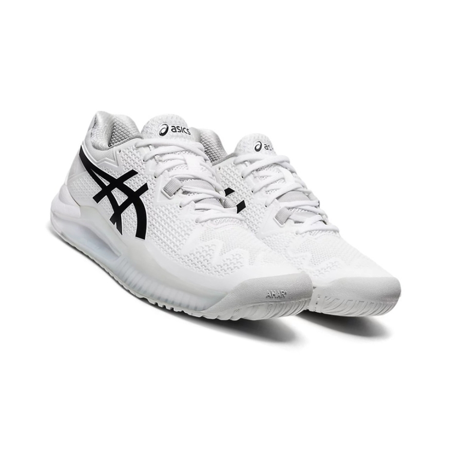 White / Black Women's Asics GEL-RESOLUTION 8 Tennis Shoes | US59467LE