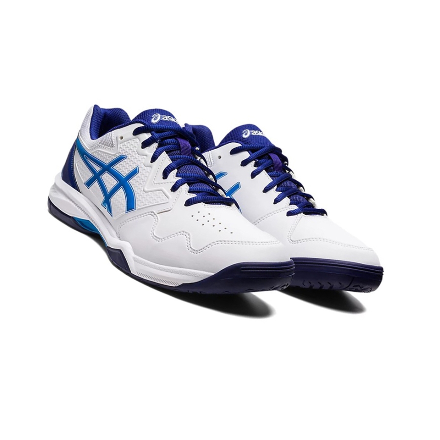 White / Blue Men's Asics GEL-DEDICATE 7 Tennis Shoes | US38650JO