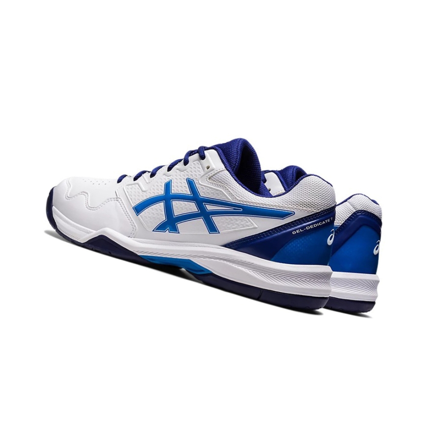 White / Blue Men's Asics GEL-DEDICATE 7 Tennis Shoes | US38650JO