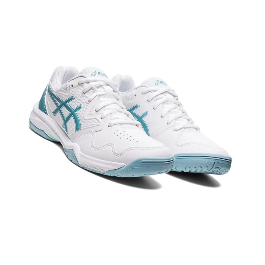 White / Blue Women's Asics GEL-DEDICATE 7 Tennis Shoes | US13028KG