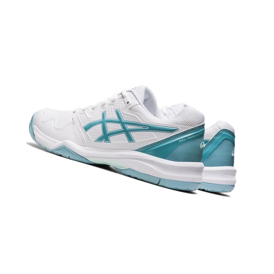 White / Blue Women's Asics GEL-DEDICATE 7 Tennis Shoes | US13028KG