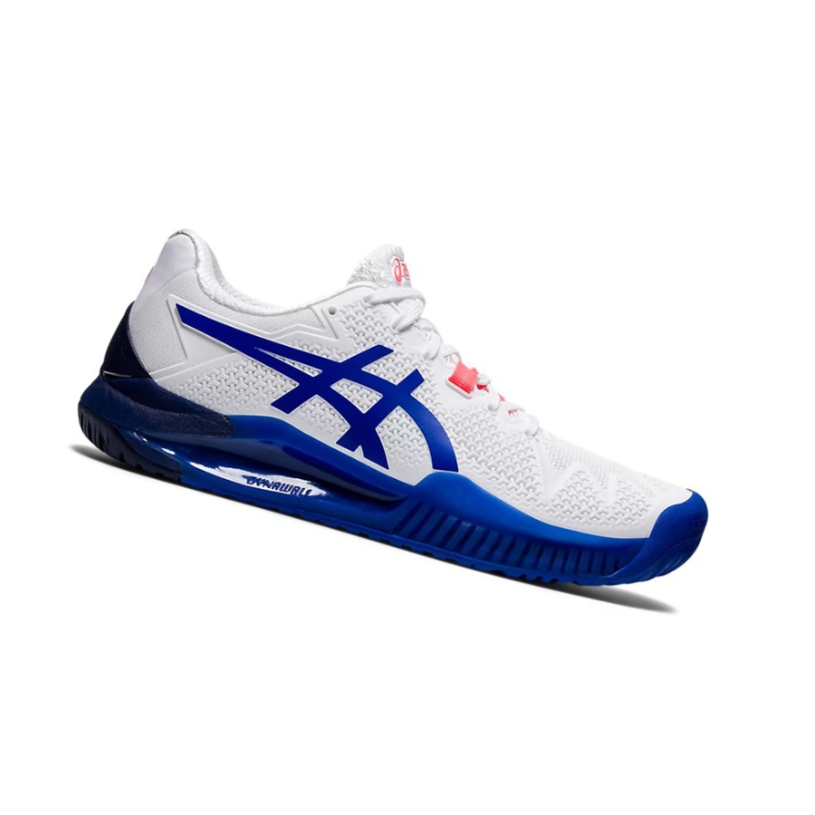 White / Blue Women\'s Asics GEL-RESOLUTION 8 Tennis Shoes | US85062KM