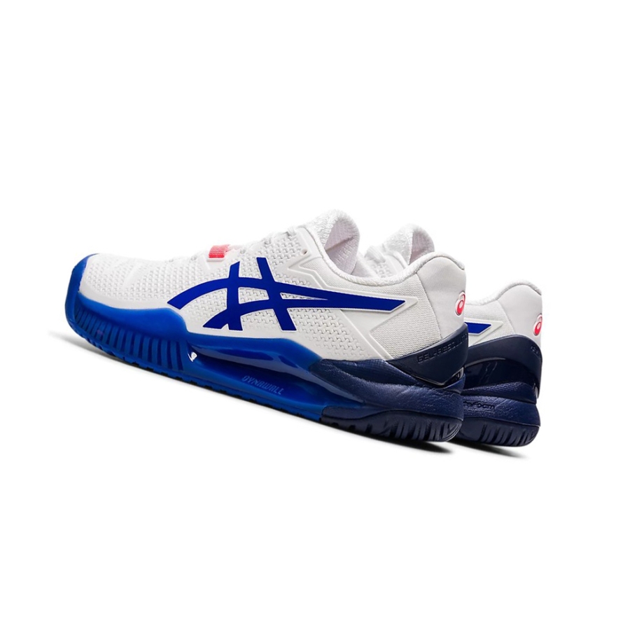 White / Blue Women's Asics GEL-RESOLUTION 8 (D) Tennis Shoes | US97612FE