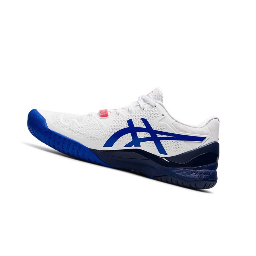 White / Blue Women's Asics GEL-RESOLUTION 8 (D) Tennis Shoes | US97612FE