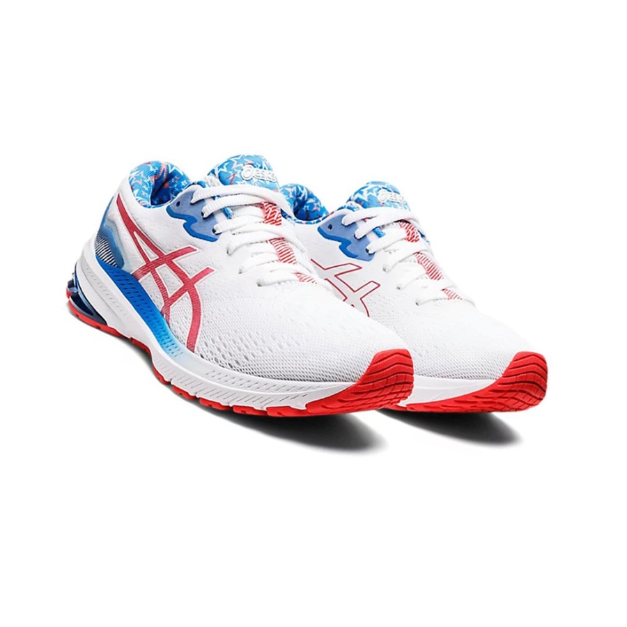 White / Electric Red Women's Asics GT-1000 11 STANDARD RET Running Shoes | US70832IH