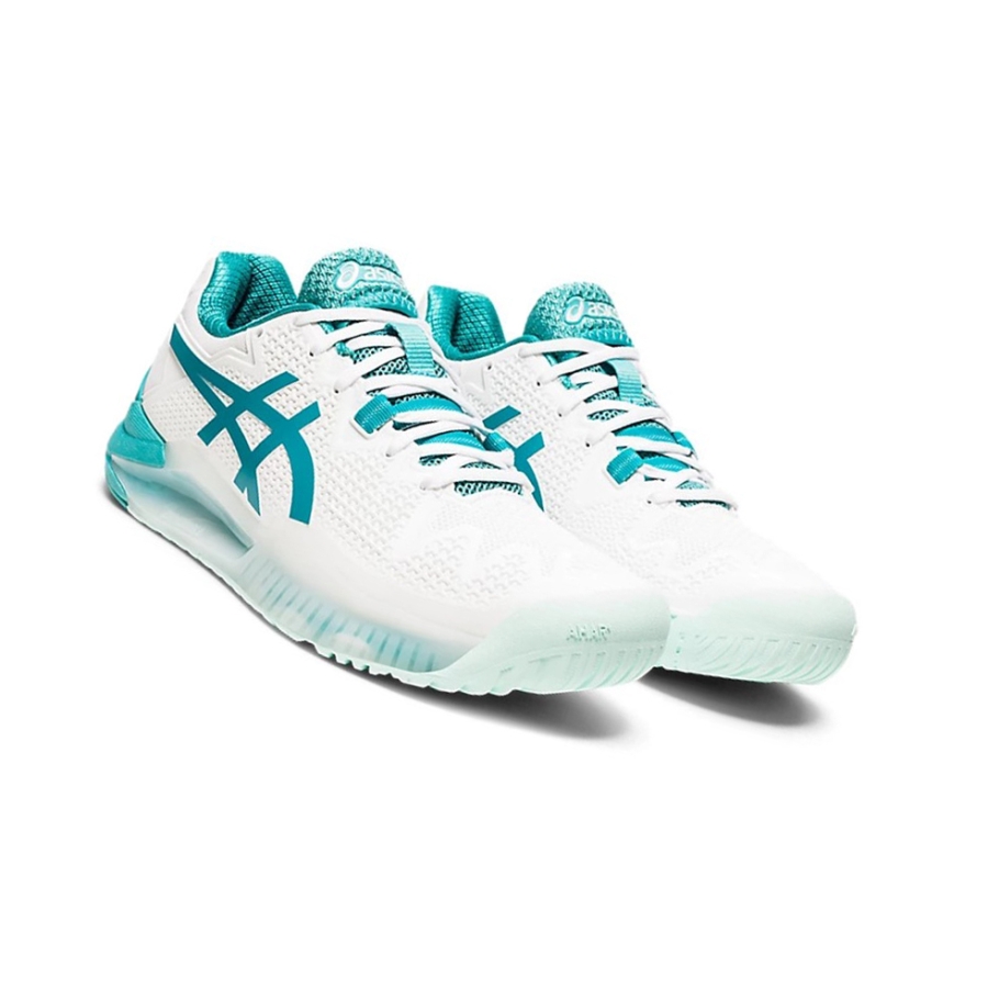 White / Lagoon Women's Asics GEL-RESOLUTION 8 Tennis Shoes | US17239NI