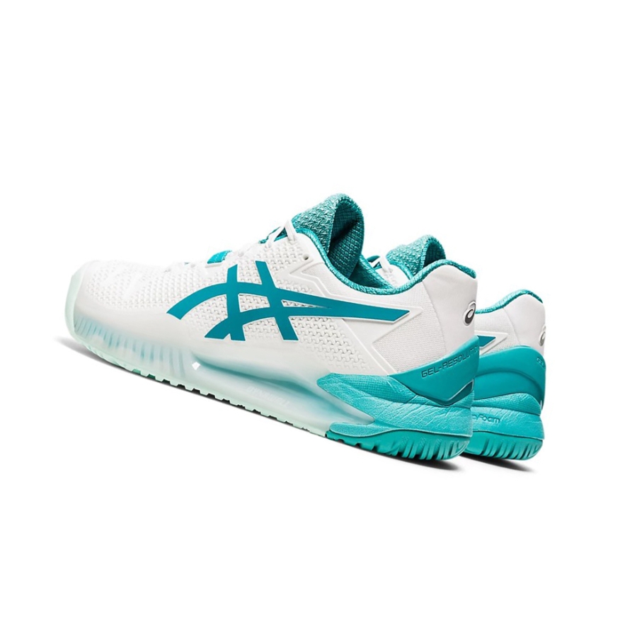 White / Lagoon Women's Asics GEL-RESOLUTION 8 Tennis Shoes | US17239NI