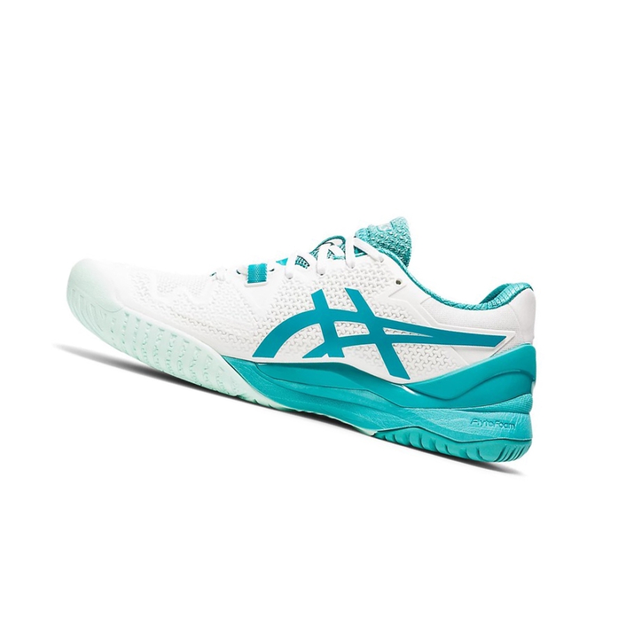 White / Lagoon Women's Asics GEL-RESOLUTION 8 Tennis Shoes | US17239NI