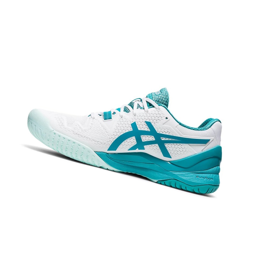 White / Lagoon Women's Asics GEL-RESOLUTION 8 (D) Tennis Shoes | US98145VJ