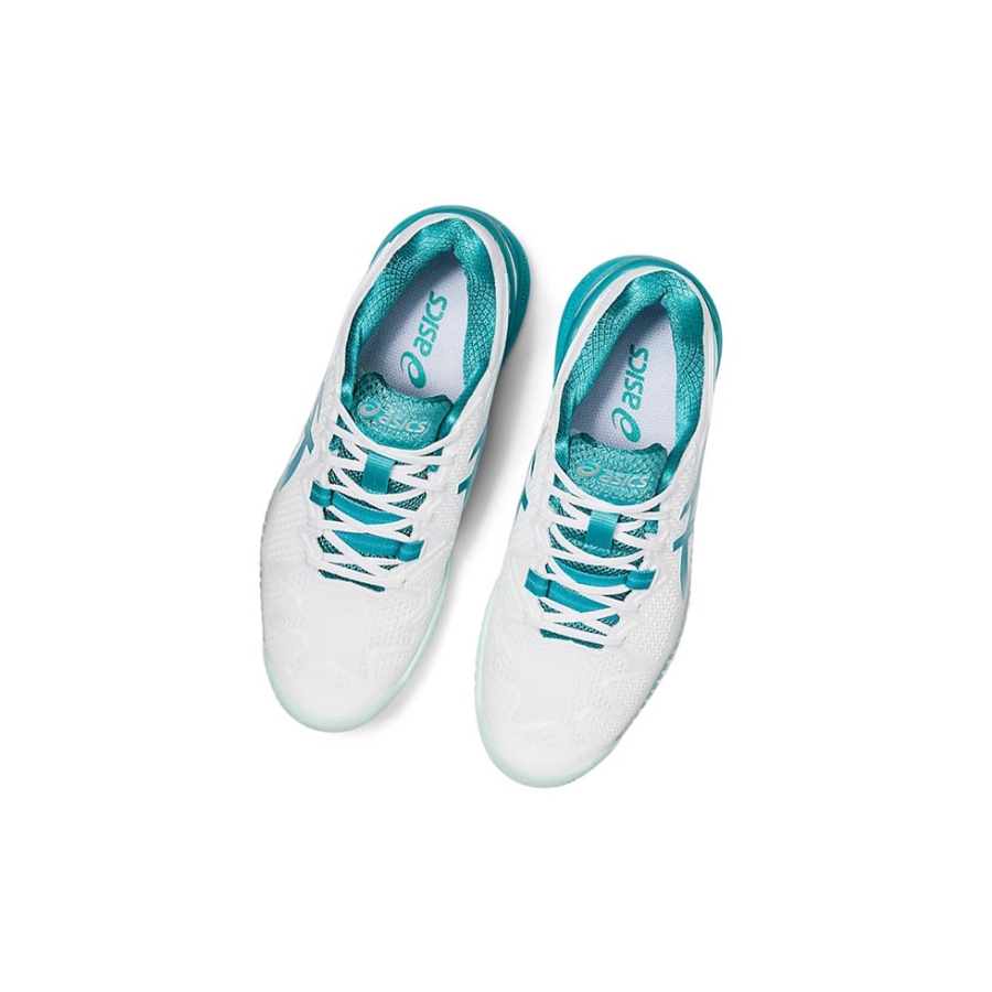 White / Lagoon Women's Asics GEL-RESOLUTION 8 (D) Tennis Shoes | US98145VJ