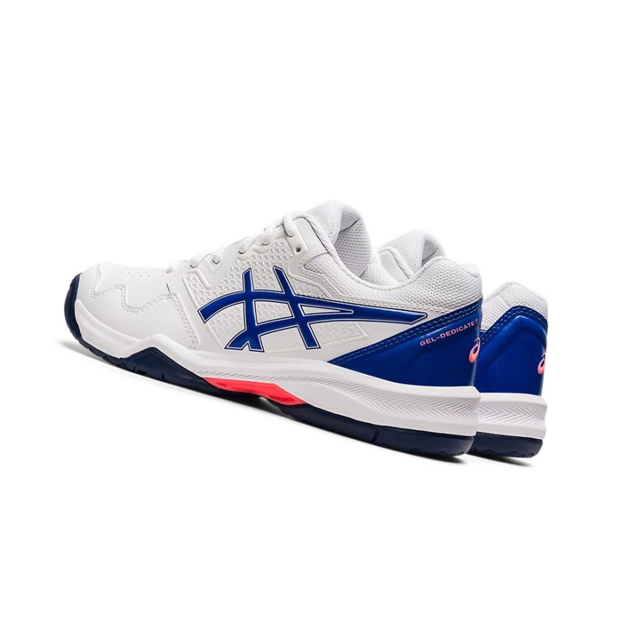 White / Lapis Lazuli Blue Women's Asics GEL-DEDICATE 7 Tennis Shoes | US37896YG