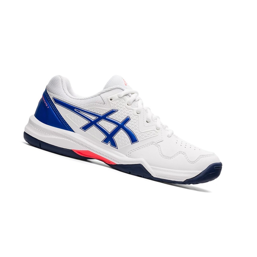 White / Lapis Lazuli Blue Women\'s Asics GEL-DEDICATE 7 Tennis Shoes | US37896YG