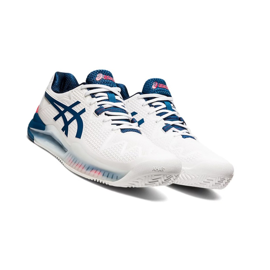 White / Mako Blue Men's Asics GEL-RESOLUTION 8 CLAY Tennis Shoes | US87921LI