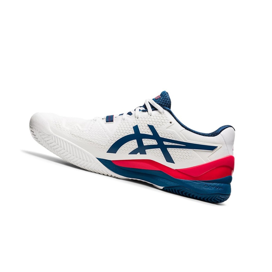 White / Mako Blue Men's Asics GEL-RESOLUTION 8 CLAY Tennis Shoes | US87921LI