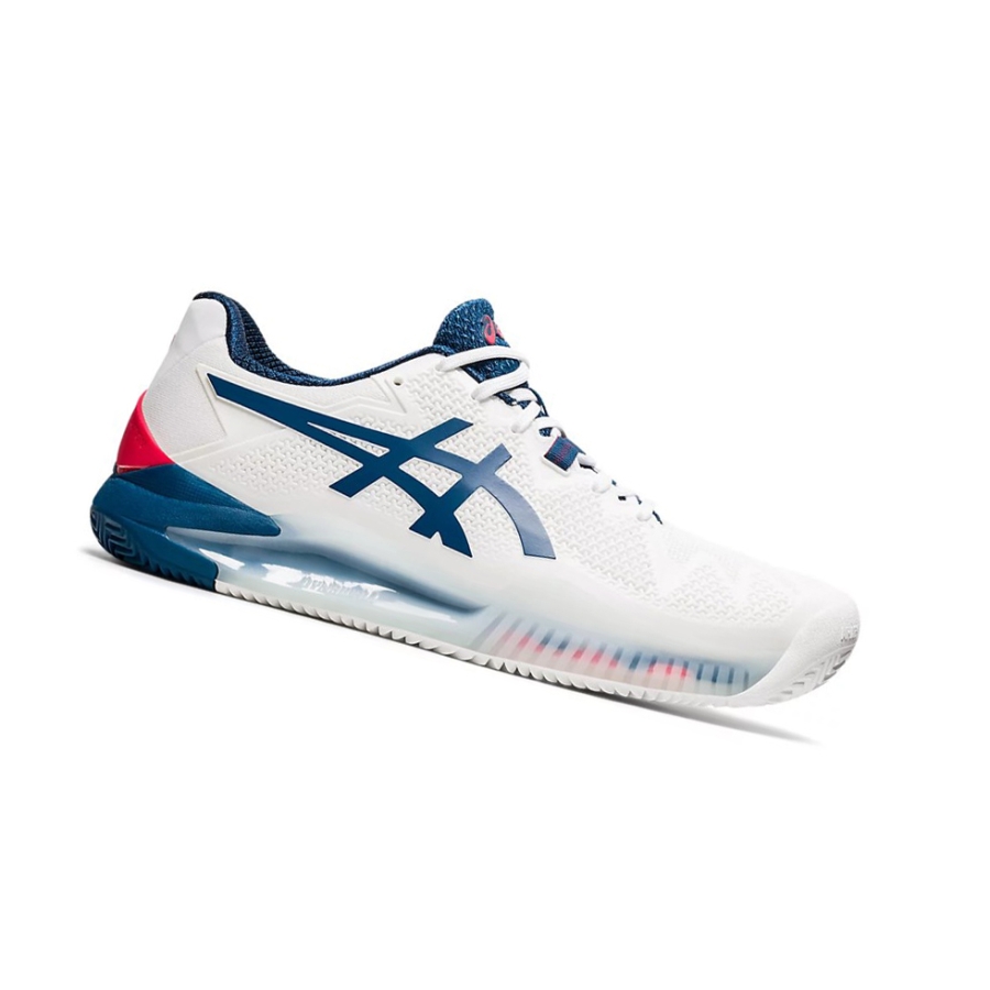 White / Mako Blue Men\'s Asics GEL-RESOLUTION 8 CLAY Tennis Shoes | US87921LI