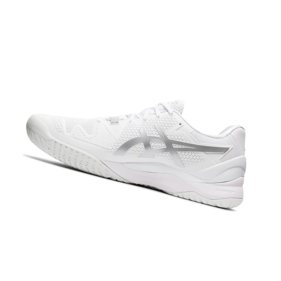 White / Pure Silver Men's Asics GEL-RESOLUTION 8 Tennis Shoes | US28695QZ