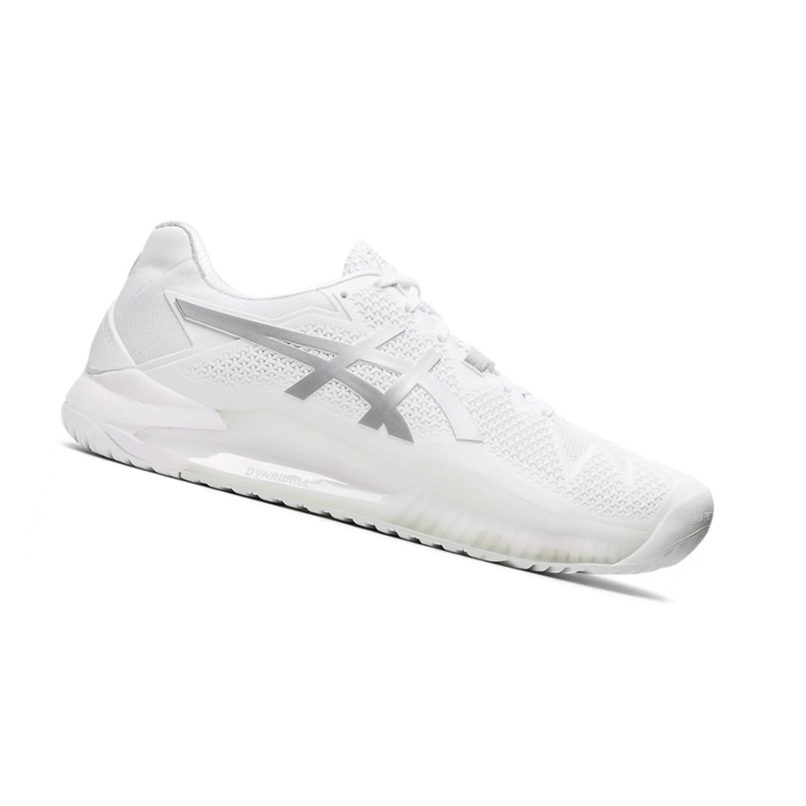 White / Pure Silver Men\'s Asics GEL-RESOLUTION 8 Tennis Shoes | US28695QZ