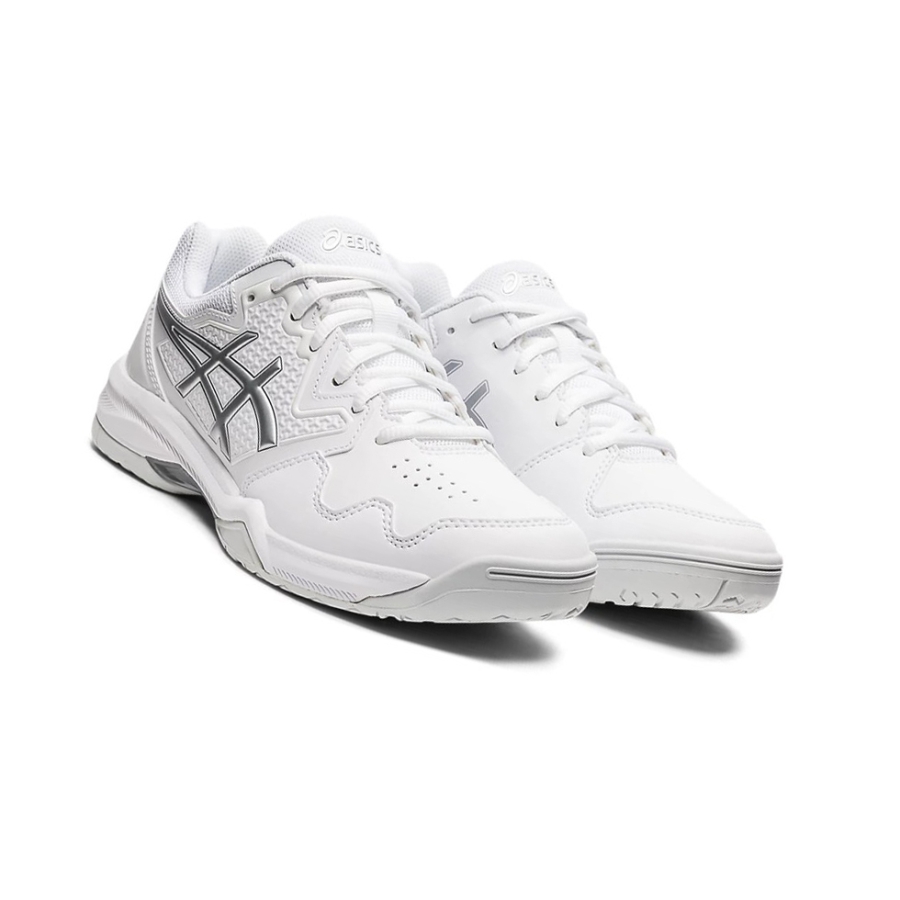 White / Pure Silver Women's Asics GEL-DEDICATE 7 Tennis Shoes | US25483HP