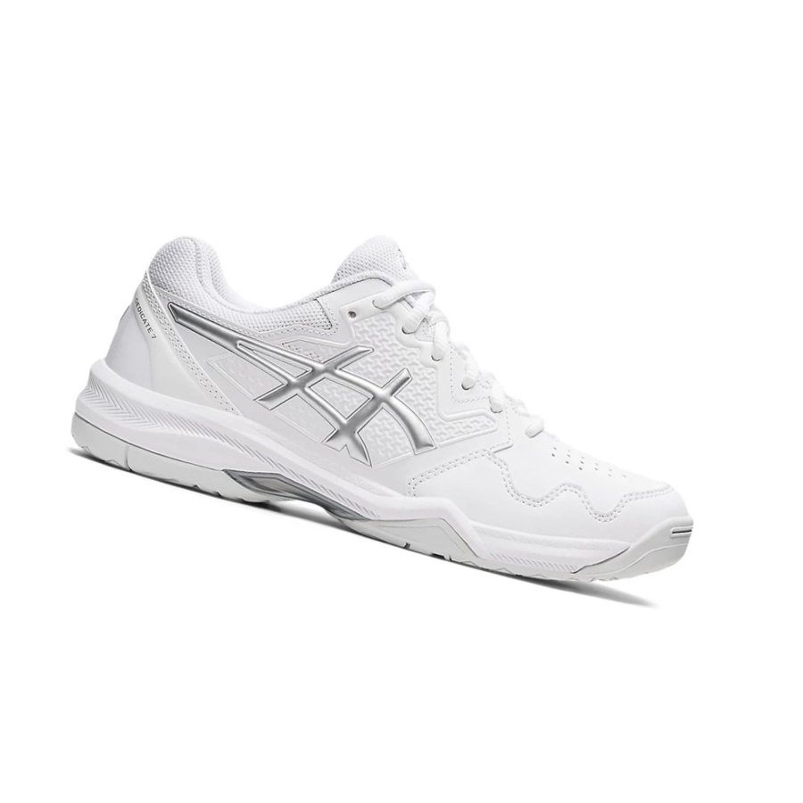 White / Pure Silver Women\'s Asics GEL-DEDICATE 7 Tennis Shoes | US25483HP