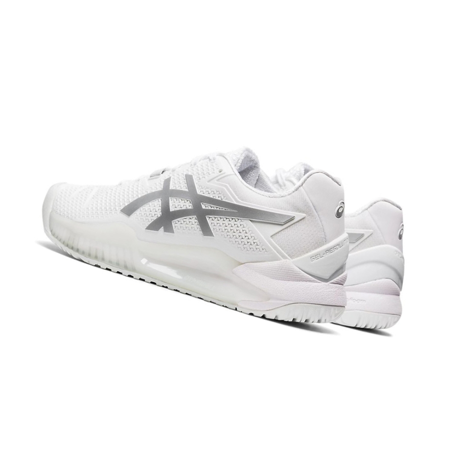 White / Pure Silver Women's Asics GEL-RESOLUTION 8 Tennis Shoes | US47368AB