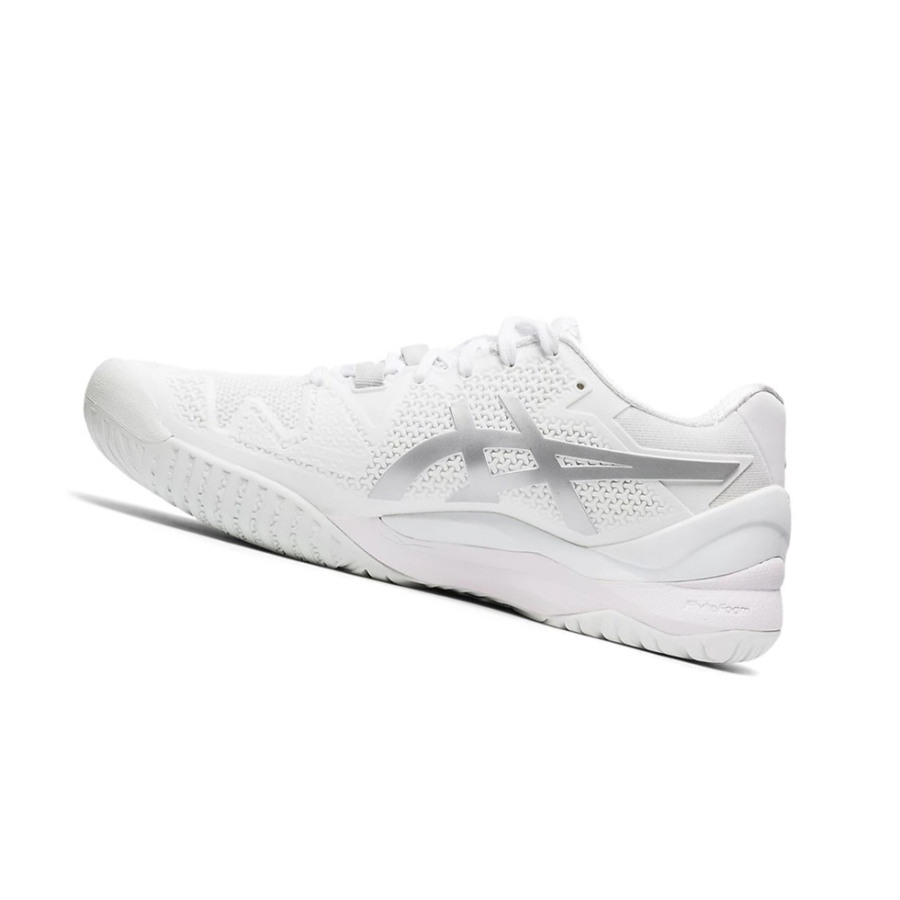 White / Pure Silver Women's Asics GEL-RESOLUTION 8 Tennis Shoes | US47368AB