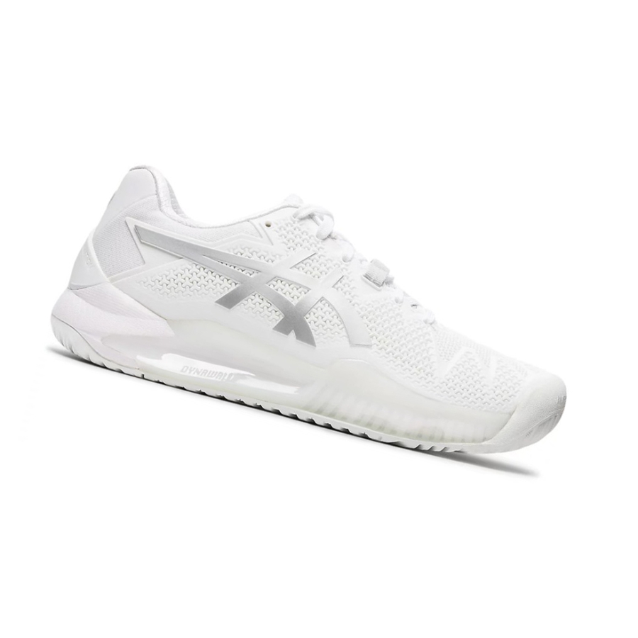 White / Pure Silver Women\'s Asics GEL-RESOLUTION 8 Tennis Shoes | US47368AB