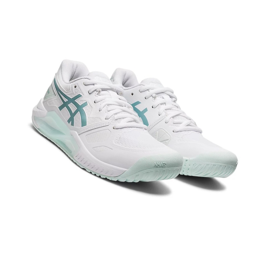 White / Smoke Blue Women's Asics GEL-CHALLENGER 13 Tennis Shoes | US06148DY