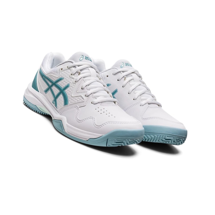 White / Smoke Blue Women's Asics GEL-DEDICATE 7 CLAY Tennis Shoes | US91725GW