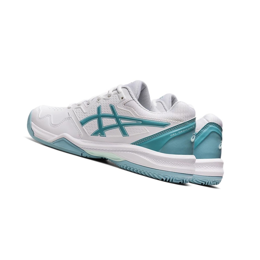 White / Smoke Blue Women's Asics GEL-DEDICATE 7 CLAY Tennis Shoes | US91725GW