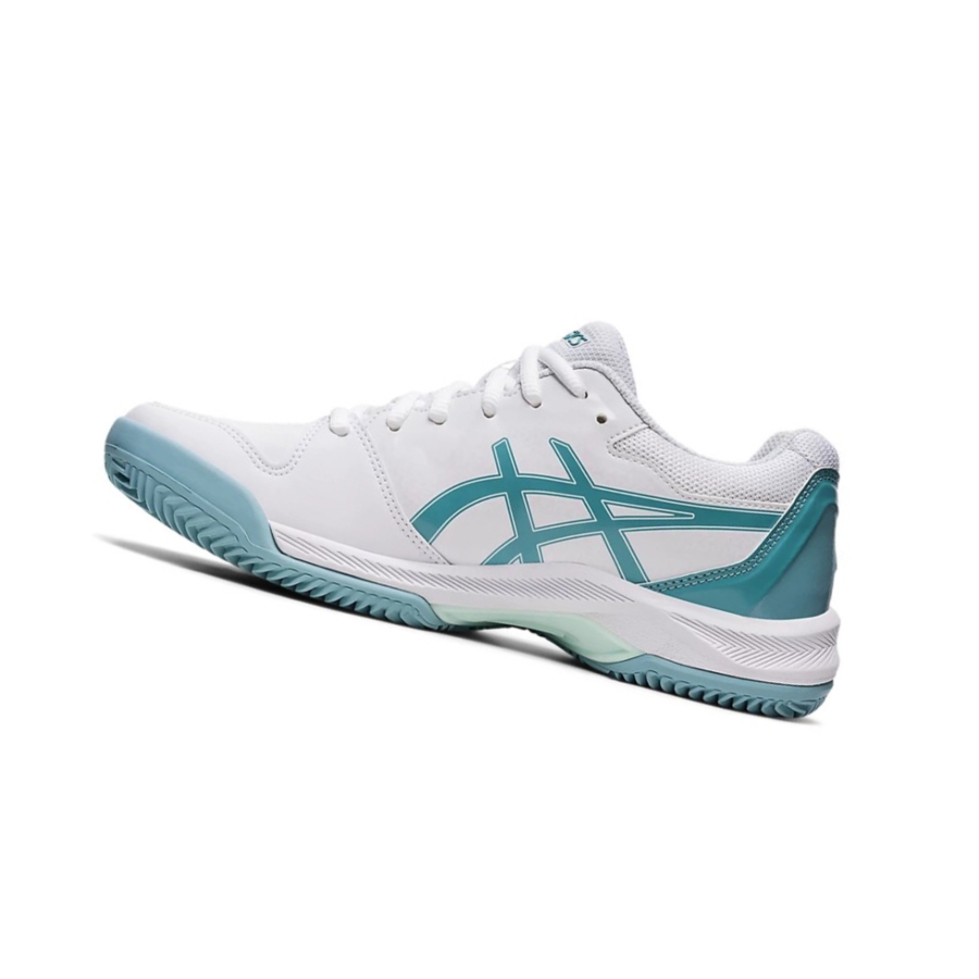 White / Smoke Blue Women's Asics GEL-DEDICATE 7 CLAY Tennis Shoes | US91725GW