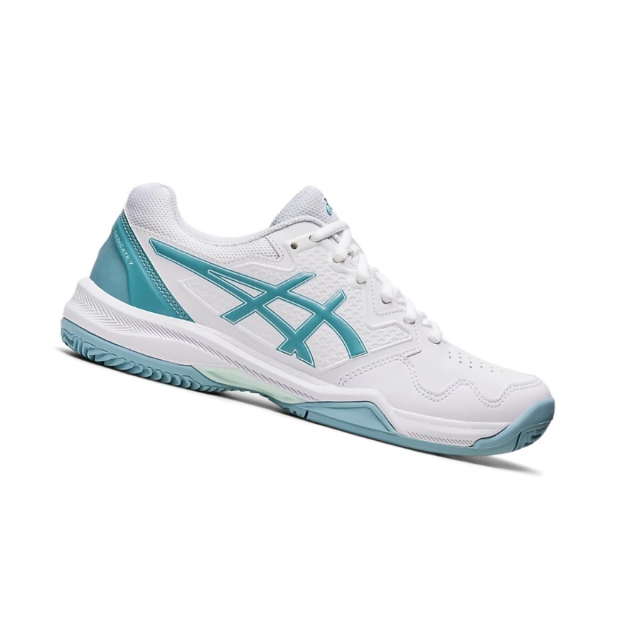 White / Smoke Blue Women\'s Asics GEL-DEDICATE 7 CLAY Tennis Shoes | US91725GW