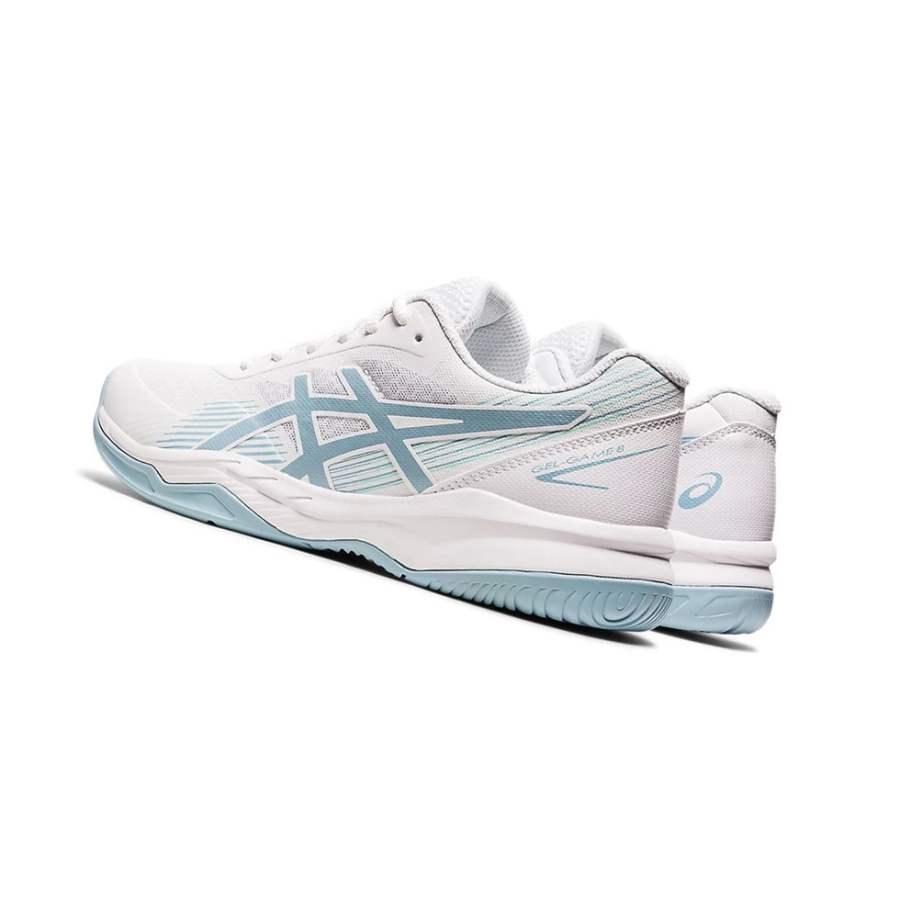 White / Smoke Blue Women's Asics GEL-GAME 8 Tennis Shoes | US24390ON