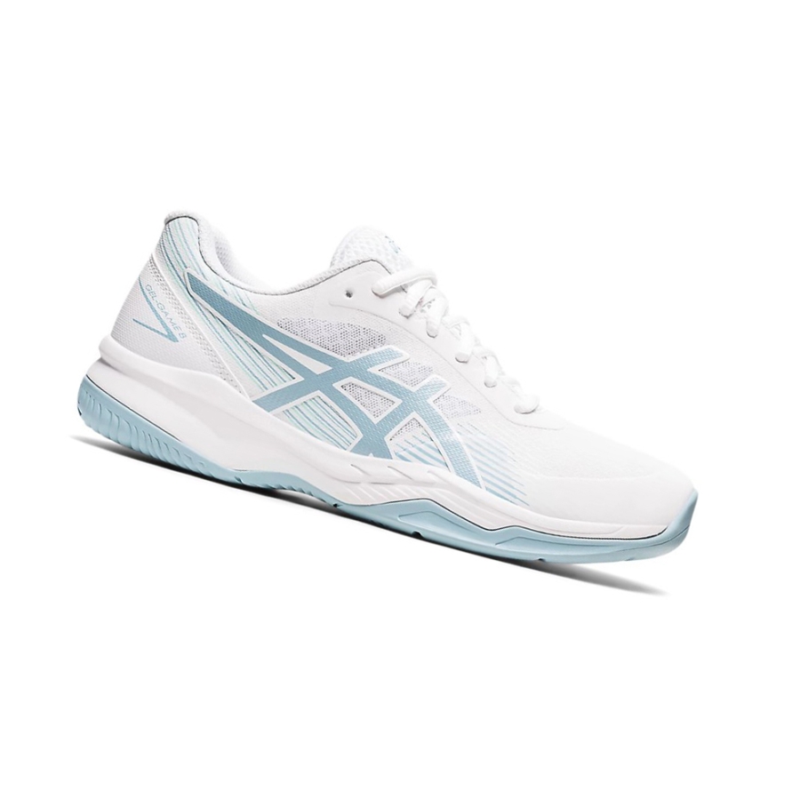 White / Smoke Blue Women\'s Asics GEL-GAME 8 Tennis Shoes | US24390ON