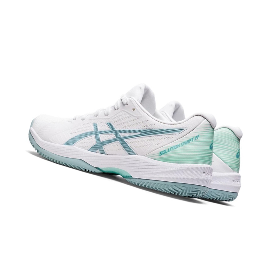 White / Smoke Blue Women's Asics SOLUTION SWIFT FF CLAY Tennis Shoes | US01428LT