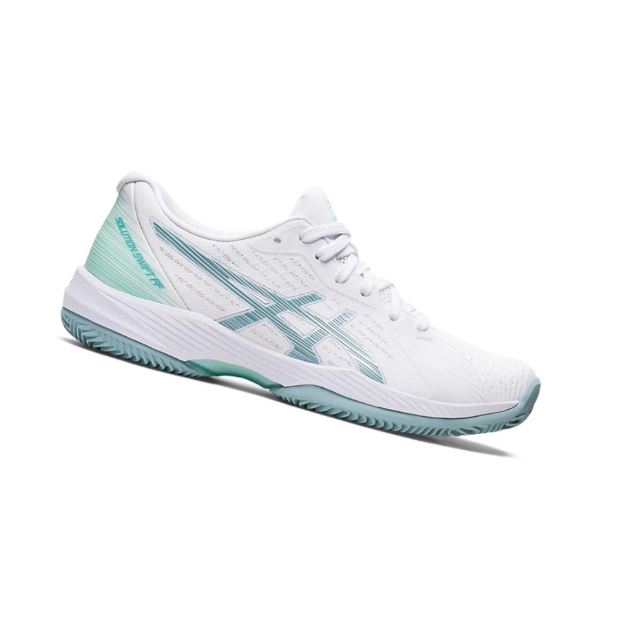 White / Smoke Blue Women\'s Asics SOLUTION SWIFT FF CLAY Tennis Shoes | US01428LT