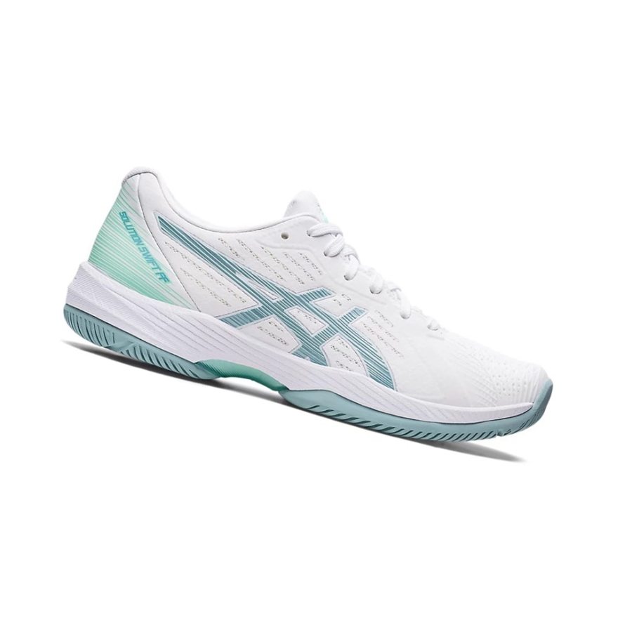 White / Smoke Blue Women\'s Asics SOLUTION SWIFT FF Tennis Shoes | US10236ML