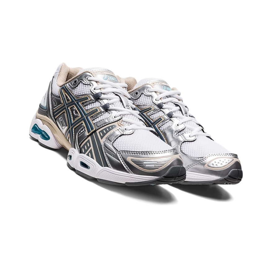 White / Steel Grey Women's Asics GEL-NIMBUS 9 Sneakers | US93675UI